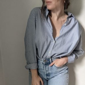 Banana Republic Classic Pinstripe Button Up Oversized Oxford Shirt